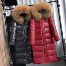 Load image into Gallery viewer, Large Natural Raccoon Fur Collar Hooded Winter Down Jacket Women 90% White Duck Down Thick Warm Park Female Long Snow Coat