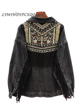 Load image into Gallery viewer, Denim Jacket Korean Floral Embroidery Suede Fringe Loose Chaquetas Mujer Coat Long Sleeve Outerwear Jacket Women Veste Femme