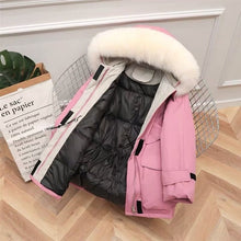 Load image into Gallery viewer, Large Natural Raccoon Fox Fur Hooded Winter Down Coat Women 90% White Duck Down Jacket Thick Warm Parkas Female Outerwear