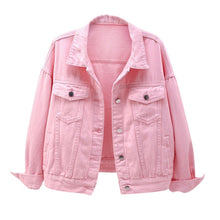 Load image into Gallery viewer, Women's plus size denim jacket spring autumn short coat pink jean jackets casual tops purple yellow white loose outerwear KW02