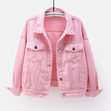 Load image into Gallery viewer, Women's plus size denim jacket spring autumn short coat pink jean jackets casual tops purple yellow white loose outerwear KW02