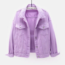 Load image into Gallery viewer, Women's plus size denim jacket spring autumn short coat pink jean jackets casual tops purple yellow white loose outerwear KW02