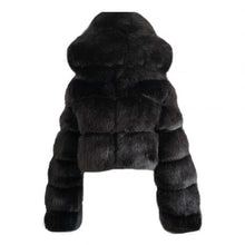 Load image into Gallery viewer, Plus size Women Jacket Fashion Winter Faux Fur Cropped Coat Fluffy Zip Hooded Warm Short Jacket