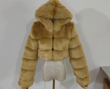 Load image into Gallery viewer, Fashion Autumn Winter High Quality Faux Fox Fur Coat Women 2020 Vintage Long Sleeve with Cap Slim Short Jackets Furry Coat Femme