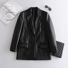 Load image into Gallery viewer, 2021 Long PU Faux Leather Blazers Women Leather Jacket Coat Brand New Women's Jackets Outerwear Ladies Coats Female Leather Suit