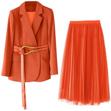 Load image into Gallery viewer, 2021 Plus Size Women's Suit Blazer Dress Long Jacket Mesh Dresses Two Piece Set With Belt Elegant Women Winter Coat Dress Sets