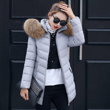Load image into Gallery viewer, Women's Down Jacket 2020 Winter Woman Korean Style Long Zipper Slim Coats Big Fur Collar Hooded Padded Parka Jacket Female 2020