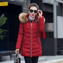Load image into Gallery viewer, Women's Down Jacket 2020 Winter Woman Korean Style Long Zipper Slim Coats Big Fur Collar Hooded Padded Parka Jacket Female 2020