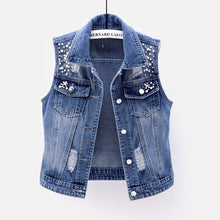 Load image into Gallery viewer, 5XL Plus Size Sleeveless Women's Vest 2021 Summer Denim Waistcoat Fashion Casual Short Jeans Jacket Beaded Holes Slim Jeans Coat