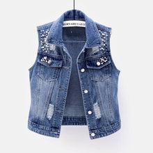 Load image into Gallery viewer, 5XL Plus Size Sleeveless Women's Vest 2021 Summer Denim Waistcoat Fashion Casual Short Jeans Jacket Beaded Holes Slim Jeans Coat