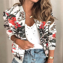 Load image into Gallery viewer, Women Floral Jackets Spring Summer Long Sleeve Zipper Print Bomber Jacket Casual Pocket Slim Female Fashion Outwears Plus Size