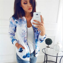 Load image into Gallery viewer, Women Floral Jackets Spring Summer Long Sleeve Zipper Print Bomber Jacket Casual Pocket Slim Female Fashion Outwears Plus Size