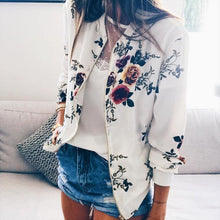 Load image into Gallery viewer, Women Floral Jackets Spring Summer Long Sleeve Zipper Print Bomber Jacket Casual Pocket Slim Female Fashion Outwears Plus Size