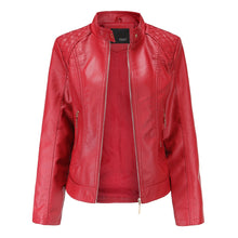 Load image into Gallery viewer, 2021 Leather Jacket Women Zippers Spring Autumn Women's PU Leather Jacket Mandarin Collar Red Motor Biker Coat Female Oversized