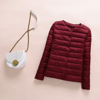 2020 New Winter Women Down Coat Ultralight Collarless Duck Down Jacket Portable Female Padded Parkas O-Neck Puffer Overcoat