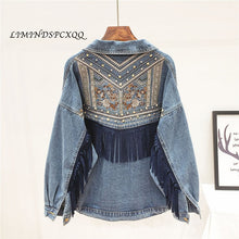 Load image into Gallery viewer, Denim Jacket Korean Floral Embroidery Suede Fringe Loose Chaquetas Mujer Coat Long Sleeve Outerwear Jacket Women Veste Femme
