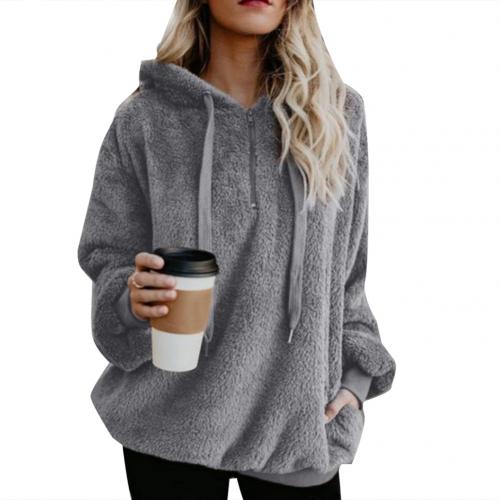 Hoodie Sweatshirt Plus Size Winter Solid Color 1/4 Zip Up Fluffy Hoodies Women Women's autumn casual warm jacket
