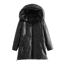 Load image into Gallery viewer, BBWM Women 2020 Winter Fashion Thick Warm Faux Leather Parkas Vintage Hooded Long Sleeve Padded Jacket Female Chic Overcoat
