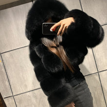 Load image into Gallery viewer, Fashion Autumn Winter High Quality Faux Fox Fur Coat Women 2020 Vintage Long Sleeve with Cap Slim Short Jackets Furry Coat Femme
