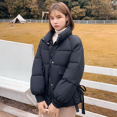 Winter Women's jacket Warm Short Parka Female Fashion Black PU Leather Coats Ladies Elegant Zipper Cotton Jackets Women