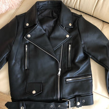 Load image into Gallery viewer, Ailegogo New Women Spring Autumn Black Faux Leather Jackets Zipper Basic Coat Turn-down Collar Motor Biker Jacket With Belt
