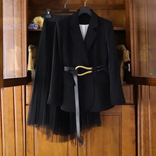Load image into Gallery viewer, 2021 Plus Size Women&#39;s Suit Blazer Dress Long Jacket Mesh Dresses Two Piece Set With Belt Elegant Women Winter Coat Dress Sets
