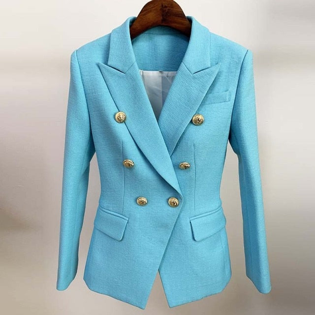 HIGH STREET Newest 2021 Baroque Designer Blazer Women's Classic Lion Buttons Double Breasted Slim Fitting Textured Blazer Jacket