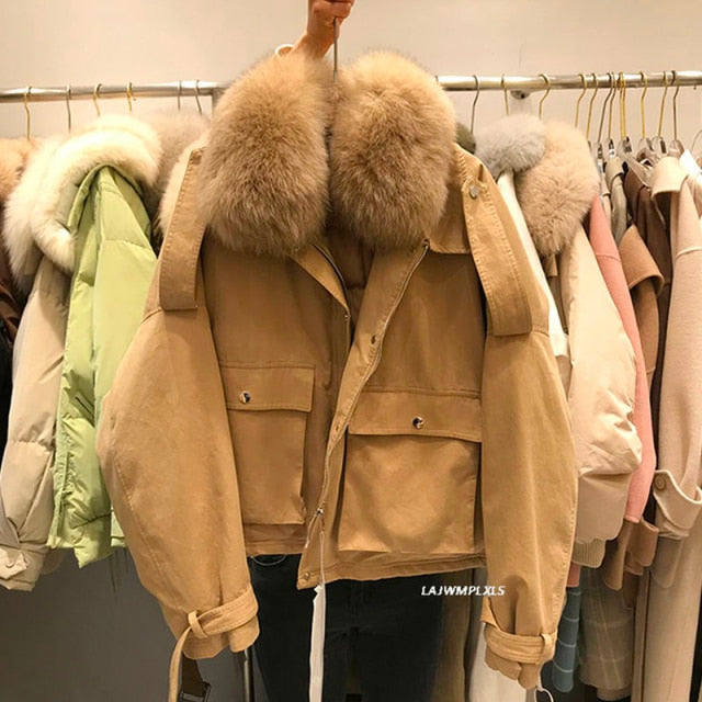 Real Fox Fur Women's Dwon Jacket 2021 Female Coat Winter Clothes Women Korean Parkas Warm Fashion Short Mujer Chaqueta YRF266