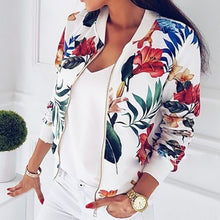 Load image into Gallery viewer, Women Floral Jackets Spring Summer Long Sleeve  Zipper Print Bomber Jacket Casual Pocket Slim Female Fashion Outwears Plus Size
