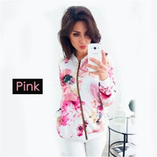 Load image into Gallery viewer, Women Floral Jackets Spring Summer Long Sleeve  Zipper Print Bomber Jacket Casual Pocket Slim Female Fashion Outwears Plus Size
