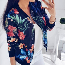 Load image into Gallery viewer, Women Floral Jackets Spring Summer Long Sleeve  Zipper Print Bomber Jacket Casual Pocket Slim Female Fashion Outwears Plus Size
