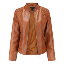 Load image into Gallery viewer, 2021 Leather Jacket Women Zippers Spring Autumn Women&#39;s PU Leather Jacket Mandarin Collar Red Motor Biker Coat Female Oversized

