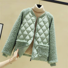 Load image into Gallery viewer, Lightweight Cotton Padded Jacket Women&#39;s New Korean Loose Lamb Plush Patchwork Long Sleeve Zipper Female Warm Winter Coats 2021
